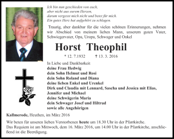 Traueranzeige von Horst Theophil von Thüringer Allgemeine