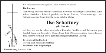 Traueranzeige von Ilse Schattney von Thüringer Allgemeine