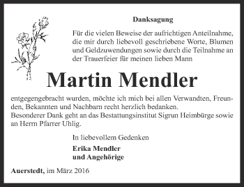 Traueranzeige von Martin Mendler von Thüringer Allgemeine, Thüringische Landeszeitung