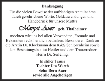 Traueranzeige von Margot Auer von Thüringer Allgemeine