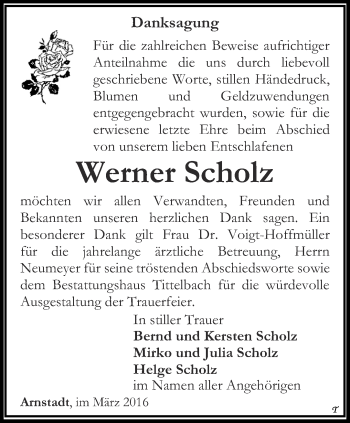 Traueranzeige von Werner Scholz von Thüringer Allgemeine