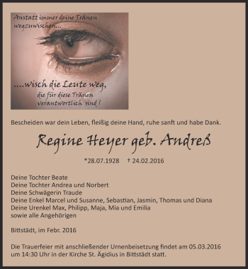 Traueranzeige von Regine Heyer von Thüringer Allgemeine