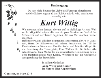 Traueranzeige von Kurt Wittig von Thüringer Allgemeine