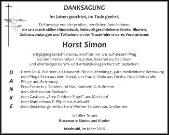 Traueranzeige von Horst Simon von Thüringer Allgemeine, Thüringische Landeszeitung