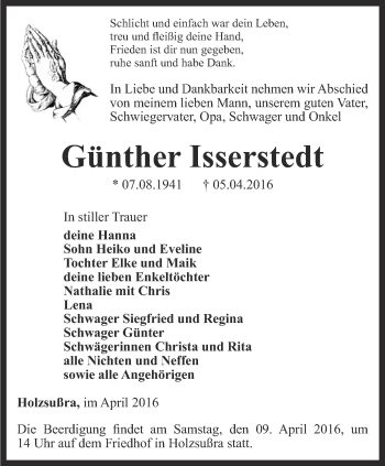 Traueranzeige von Günther Isserstedt von Thüringer Allgemeine