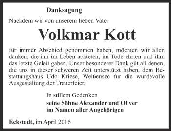 Traueranzeige von Volkmar Kott von Thüringer Allgemeine