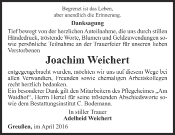 Traueranzeige von Joachim Weichert von Thüringer Allgemeine
