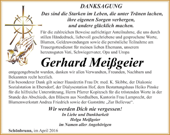 Traueranzeige von Gerhard Meißgeier von Ostthüringer Zeitung