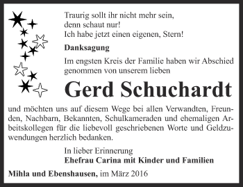 Traueranzeige von Gerd Schuchardt von Thüringer Allgemeine, Thüringische Landeszeitung