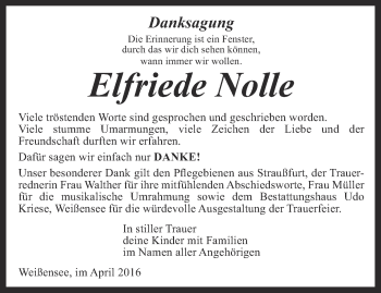 Traueranzeige von Elfriede Nolle von Thüringer Allgemeine