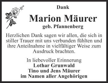 Traueranzeige von Marion Mäurer von Ostthüringer Zeitung