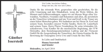 Traueranzeige von Günther Isserstedt von Thüringer Allgemeine