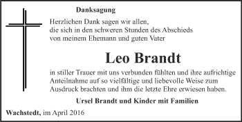 Traueranzeige von Leo Brandt von Thüringer Allgemeine, Thüringische Landeszeitung