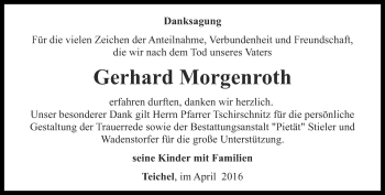 Traueranzeige von Gerhard Morgenroth von Ostthüringer Zeitung