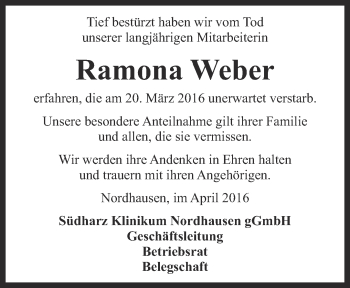 Traueranzeige von Ramona Weber von Thüringer Allgemeine