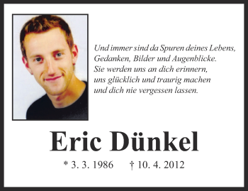 Traueranzeige von Eric Dünkel von Ostthüringer Zeitung, Thüringische Landeszeitung