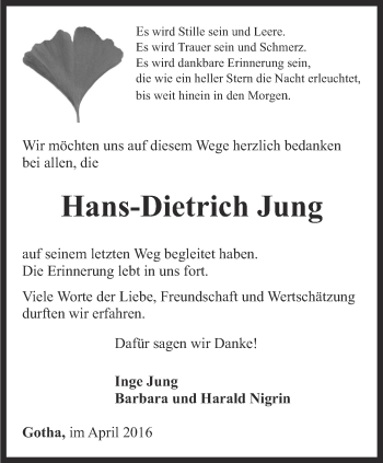 Traueranzeige von Hans-Dietrich Jung von Thüringer Allgemeine, Thüringische Landeszeitung