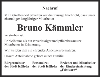 Traueranzeige von Bruno Kämmler von Thüringer Allgemeine