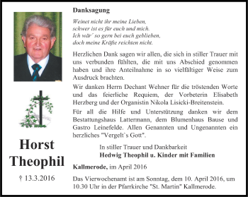 Traueranzeige von Horst Theophil von Thüringer Allgemeine