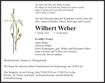 Traueranzeige von Wilbert Weber von Thüringer Allgemeine