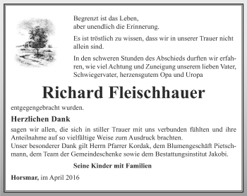 Traueranzeige von Richard Fleischhauer von Thüringer Allgemeine, Thüringische Landeszeitung