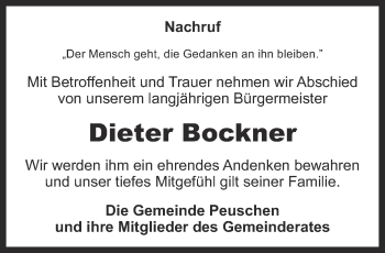 Traueranzeige von Dieter Bockner von Ostthüringer Zeitung