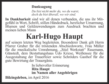 Traueranzeige von Karl-Hugo Haupt von Thüringer Allgemeine