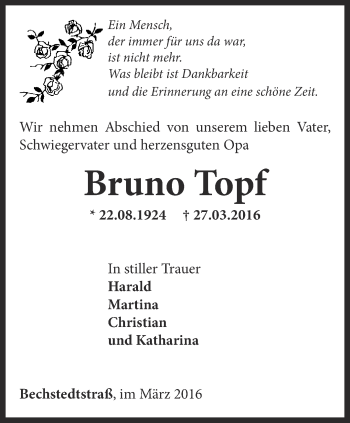 Traueranzeige von Bruno Topf von Thüringer Allgemeine, Thüringische Landeszeitung