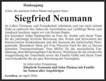 Traueranzeige von Siegfried Neumann von Thüringer Allgemeine