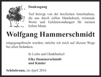 Traueranzeige von Wolfgang Hammerschmidt von Ostthüringer Zeitung