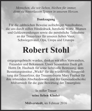 Traueranzeige von Robert Stohl von Thüringer Allgemeine, Thüringische Landeszeitung