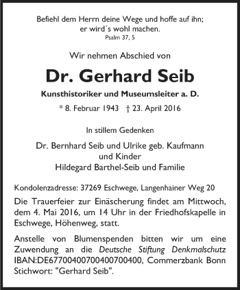 Traueranzeige von Gerhard Seib von Thüringer Allgemeine, Thüringische Landeszeitung