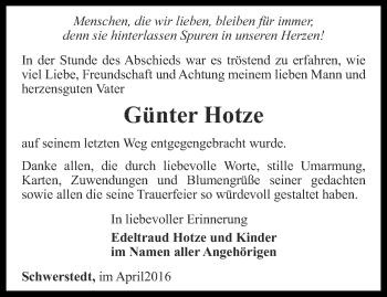 Traueranzeige von Günter Hotze von Thüringer Allgemeine