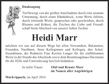 Traueranzeige von Heidi Marr von Thüringer Allgemeine, Thüringische Landeszeitung