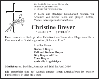 Traueranzeige von Christine Breyer von Thüringer Allgemeine
