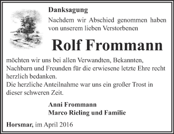 Traueranzeige von Rolf Frommann von Thüringer Allgemeine, Thüringische Landeszeitung