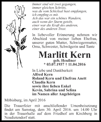 Traueranzeige von Marlitt Kern von Thüringer Allgemeine, Thüringische Landeszeitung