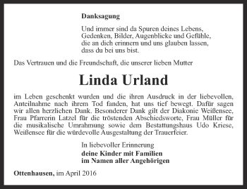 Traueranzeige von Linda Urland von Thüringer Allgemeine