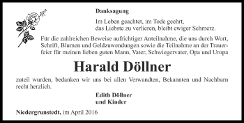 Traueranzeige von Harald Döllner von Thüringer Allgemeine, Thüringische Landeszeitung