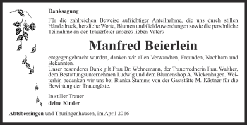 Traueranzeige von Manfred Beierlein von Thüringer Allgemeine