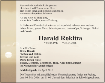 Traueranzeige von Harald Rokitta von Thüringer Allgemeine