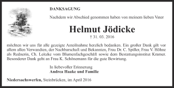 Traueranzeige von Helmut Jödicke von Thüringer Allgemeine