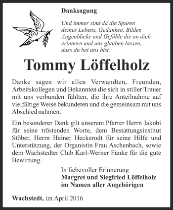 Traueranzeige von Tommy Löffelholz von Thüringer Allgemeine