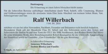 Traueranzeige von Ralf Willerbach von Thüringer Allgemeine