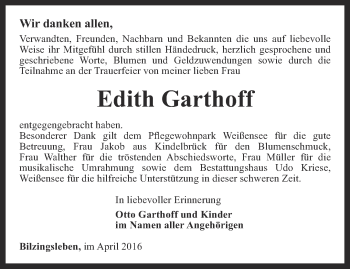 Traueranzeige von Edith Garthoff von Thüringer Allgemeine