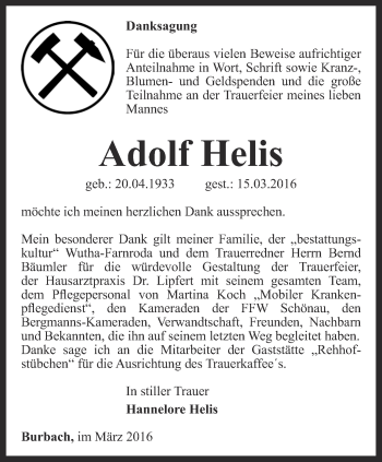 Traueranzeige von Adolf Helis von Thüringer Allgemeine, Thüringische Landeszeitung