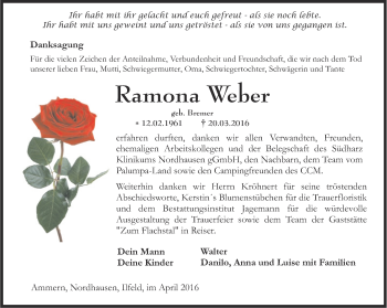 Traueranzeige von Ramona Weber von Thüringer Allgemeine