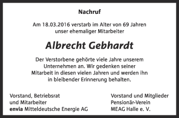 Traueranzeige von Albrecht Gebhardt von Thüringer Allgemeine