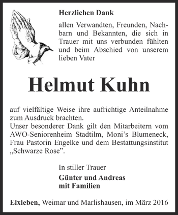 Traueranzeige von Helmut Kuhn von Thüringer Allgemeine