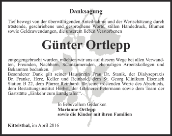 Traueranzeige von Günter Ortlepp von Thüringer Allgemeine, Thüringische Landeszeitung